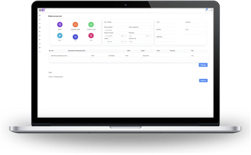 Faktur dashboard interface on MacBook displaying invoice management features